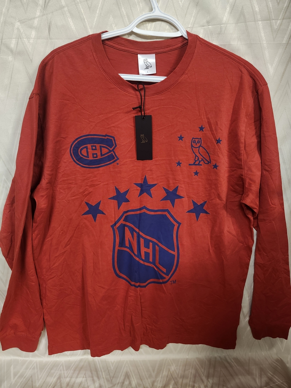 OVO October's Very Own Men's Red NHL Graphic Long-Sleeve Shirt